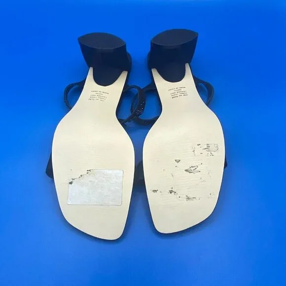 METAPHOR Black Heeled Sandals Festive Beading Leather Sole Women's Size 9.5 - Picture 8 of 9